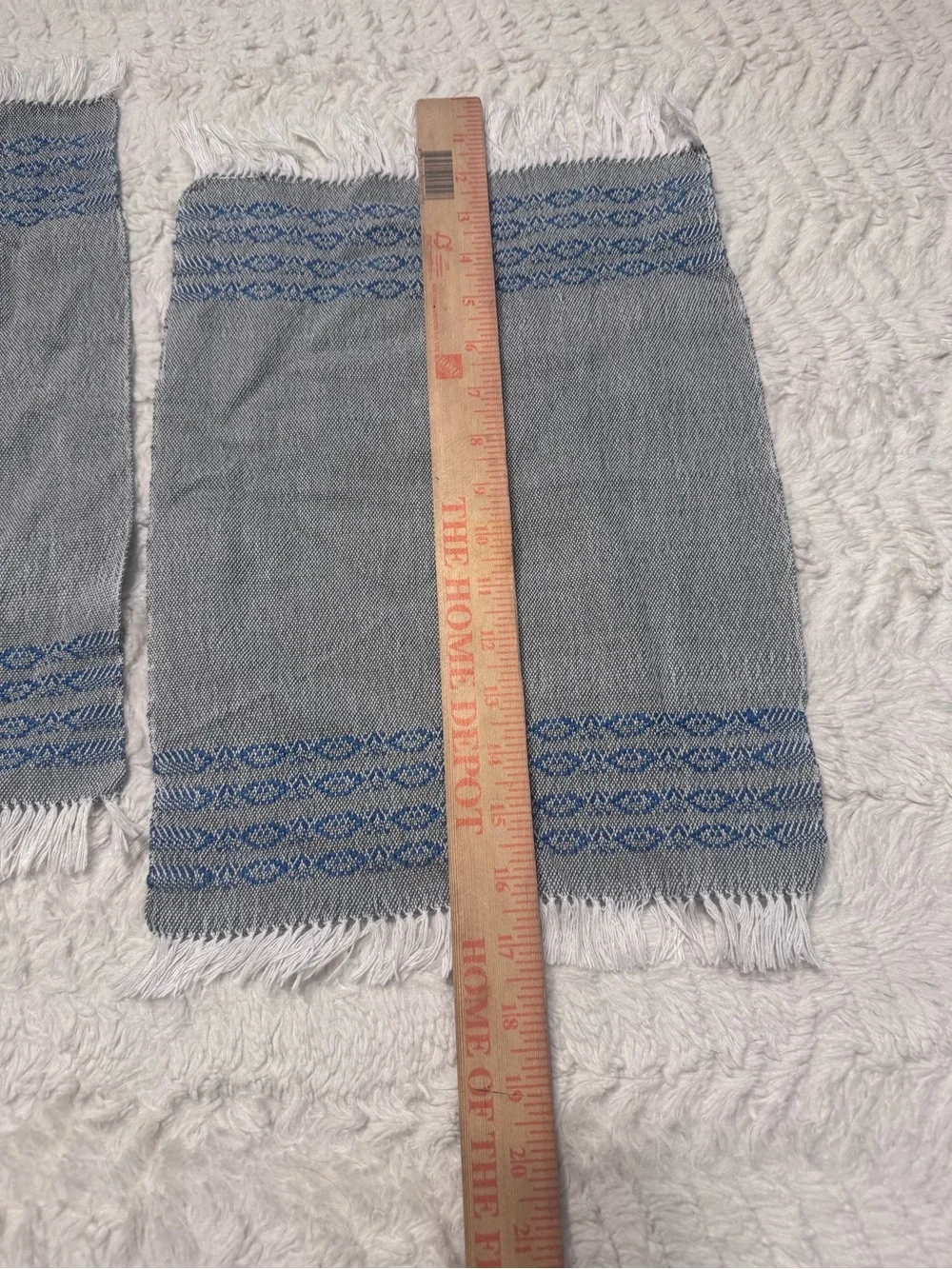 SET OF 5 Artisan Woven Boho Hand Towels - Blue & White hand made vintage
